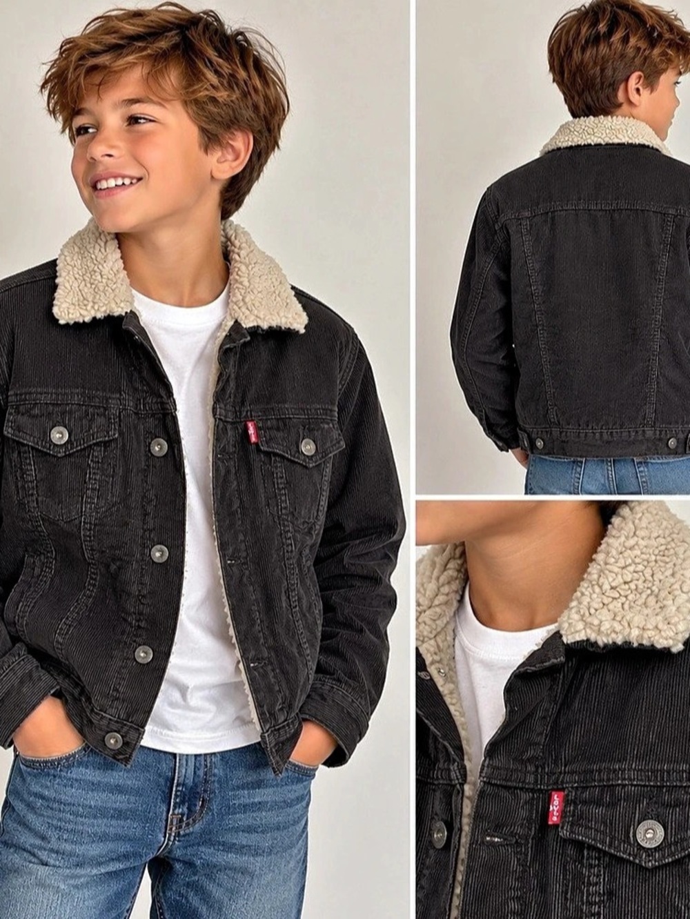 Levi’s Boys Sherpa Corduroy Trucker Jacket Black Youth M 10-12